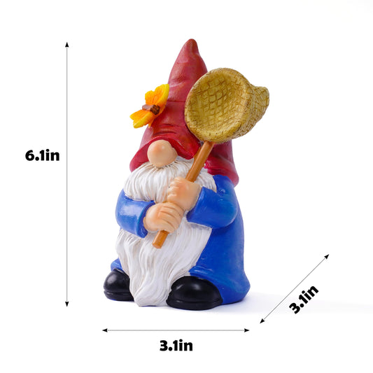 Garden Gnome Statue with Butterfly Net, Garden Decor