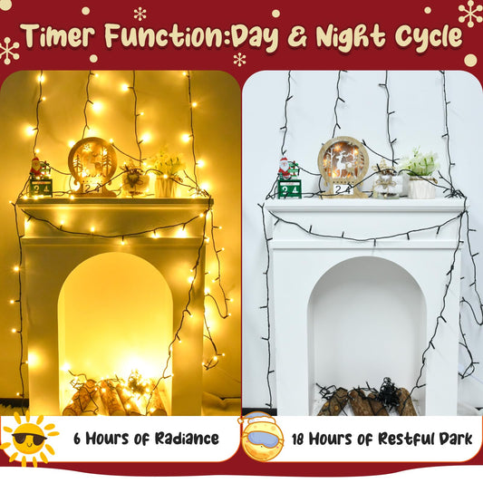 cshare String Lights Outdoor Waterproof 16.4ft 50LED, Warm White Fairy Lights Battery Operated with Timer for Indoor & Outdoor Christmas Decorations Garland Party Garden