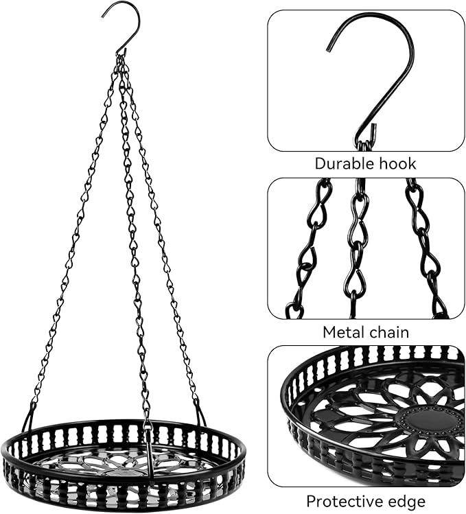 PIKAMAO Metal Plant Hanger Indoor Outdoor, Plant Hanger for Indoor Outdoor Plants, Flower Pot Hanging Plant Holder, Hanging Plant Shelf, Black, 1pcs