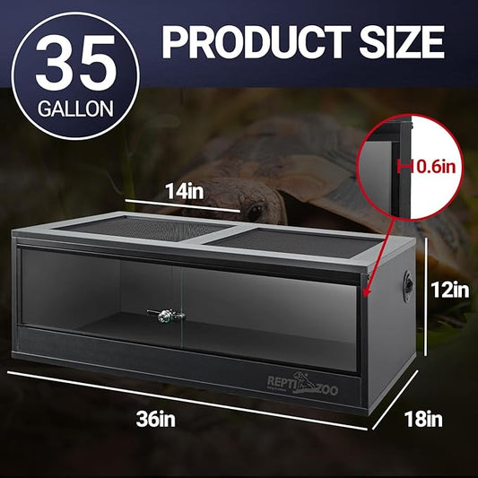 REPTI ZOO 35 Gallon PVC Reptile Tank, Reptile Terrarium for Crested Gecko Frog Lizard Snake Turtle Hermit Crab, 36x18x12 inch Leopard Gecko Enclosure with Sliding Door & Screen Ventilation
