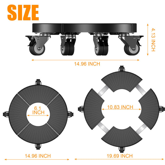 KAXIWEI Adjustable Plant Caddy with Wheels, Heavy Duty Rolling Plant Stand 15–22 Inch, Supports up to 330 lbs, Lockable 360° Casters, Stable Plant Dolly for Indoor Outdoor Large Pots, Black