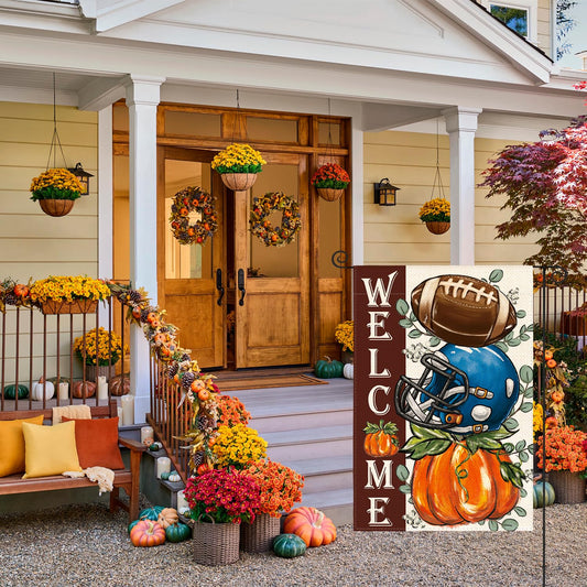 AVOIN colorlife Fall Football Garden Flag 12x18 Inch for Outside Blue