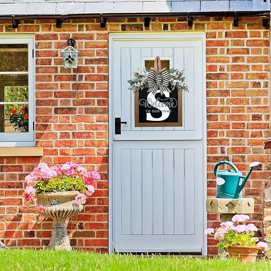 Last Name All Year Wreath, for Front Doors, Spring, Fall, 26 Last Name Letters All Year Round Wreaths, Suitable for Wedding Decorations, Home Porches, Farmhouses, Yards, Garden Decorations, Gifts (S)