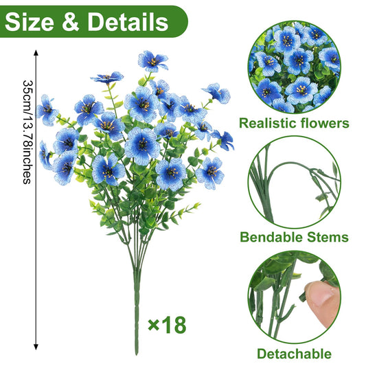 Roberly Artificial Flowers for Outdoors, 18 Pcs Fake Daisy Flowers, Blue