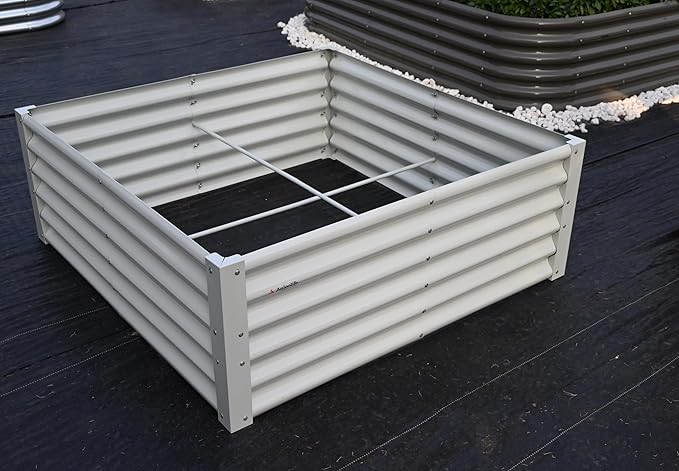 A ANLEOLIFE 12-Piece 18 Inch Tall Raised Garden Beds Kit, L-Shaped, Square & Rectangular Metal Planters for Flexible Backyard Layouts, Antique White