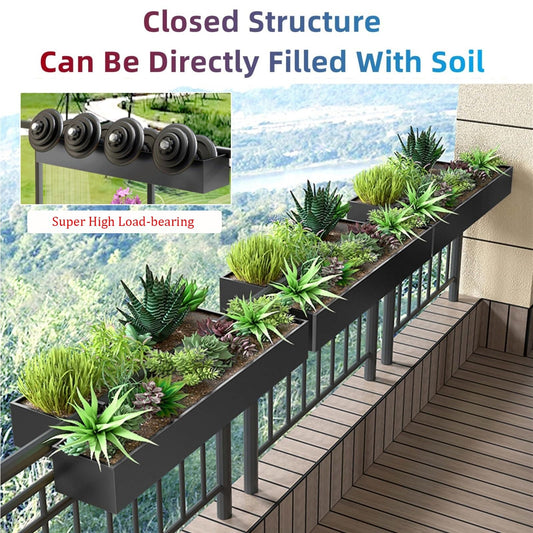 Labasuan Black Rectangular Metal Planter Box, Railing Planter for Outdoor Plants with Brackets, Hanging Window Planters, for Balcony Deck Railings Apartment Patio Decor(60cm/23.6in)