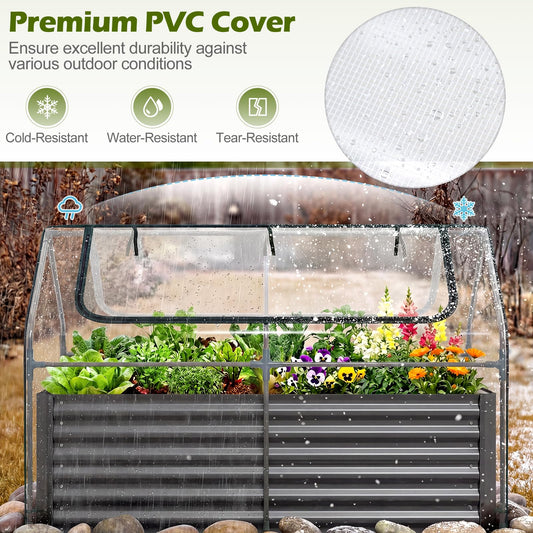 S AFSTAR 3-in-1 Raised Garden Bed with Greenhouse Cover, 6FT x 3FT x 4FT Galvanized Bottomless Planter Box Kit with Dual Roll-Up Screen Windows, Outdoor Mini Greenhouse for Vegetables (Black & Clear)