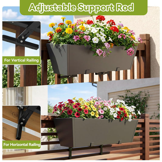 Jasdego Railing Planter Box 36 Inch, Heavy Duty Metal Window Boxes