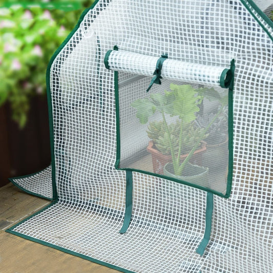 GDMING Tunnel Greenhouse, Plant Insulation Shed with Mesh Layer Sturdy Steel Frame Waterproof PE Cover Flower Shelter for Perfect for Garden Backyard Grow Vegetables and Flowers