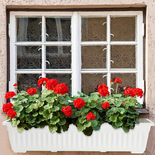 6 Packs 27 Inch Window Flower Box Extra Large Window Sill Herb Garden Long Rectangle Planter Plastic Boxes Outdoor with Drainage Trays for Balcony Windowsill Patio Garden
