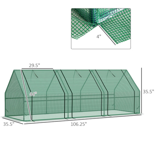 Portable Mini Greenhouse 9x3x3 ft - Outdoor Tunnel Plant Shelter PE Cover Steel Frame | Zipper Doors Roll Up Ventilation Grow House | Waterproof UV Protection Garden Greenhouse with Crossbars
