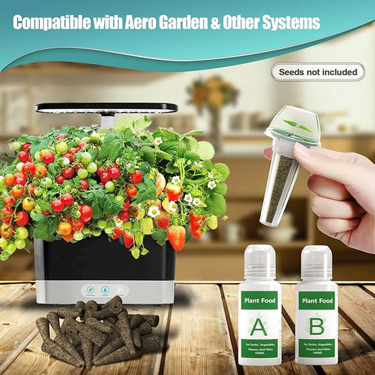 128 pcs Seed Pod Kit for Aerogarden, Grow Anything Kit for Indoor Hydroponics Growing System, Hydroponics Supplies with 50 Grow Sponges, a&b Nutrient Plant Food, 50 Pod Labels, 12 Plant Baskets Domes