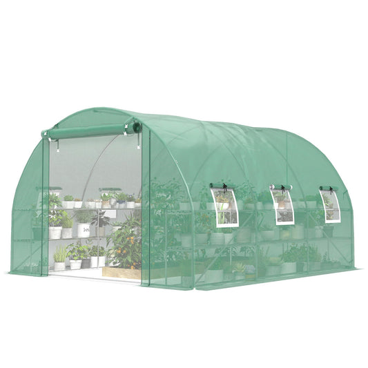 Walk-in Tunnel Greenhouse, 10 x 11 x 6 ft with Shelves, Green