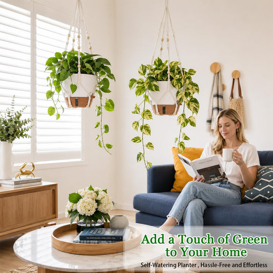 10 Inch Self Watering Hanging Planters for Indoor Outdoor Plants, 2 Pack