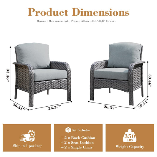 ORMONO 2 Pieces Patio Furniture Set, Two Single Chair Outdoor Furniture, All-Weather Rattan Wicker High Back Conversation Set of 2 for Small Space Porch, Backyard, Balcony, Dark Grey