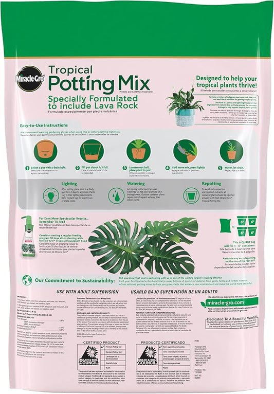 Miracle-Gro Tropical Potting Mix - Growing Media for Tropical Plants Living in Indoor and Outdoor Containers, 6 qt. (2-Pack)