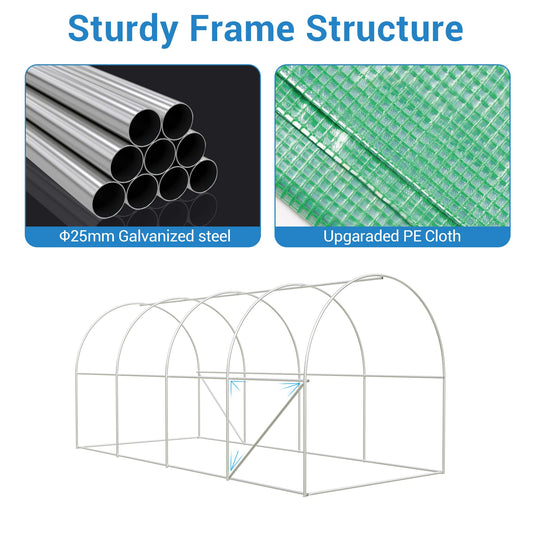 15 x 6.5 x 6.5 ft Walk-in Tunnel Greenhouse for Outdoors