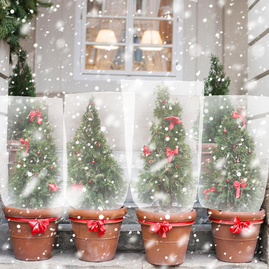 Perthlin 6 Pcs Winter Plant Covers Freeze Protection Small Plastic Clear Film Cover Shelter Bags Waterproof Frost Cloth for Outdoor Plants Greenhouse Garden Rain Frost Protection(15.7 x 27.6 Inch)