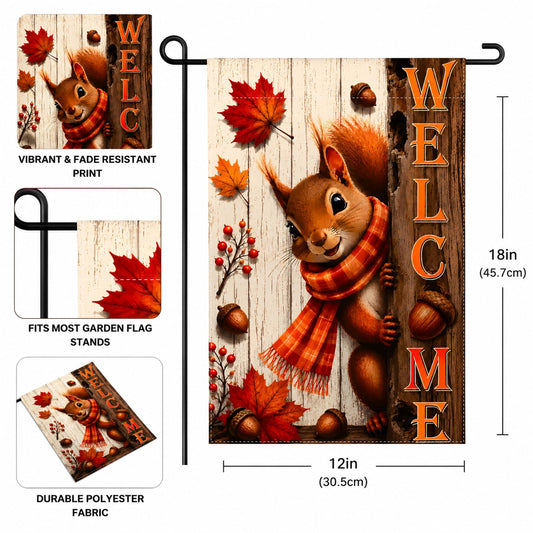 Fall Decor - Squirrel Welcome Garden Flag | Thanksgiving Decorations