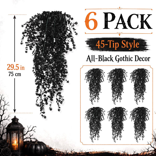 FineCheer 6 Pcs Halloween Artificial Hanging Flowers Outdoor, Black