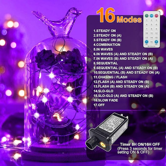 LAMPHOME Halloween Fairy Lights Plug in, 33Ft 100 LEDs Waterproof Twinkle Firefly Lights, Adaptor Included, Starry String Lights for Wedding Indoor Outdoor Christmas Patio Garden, Orange and Purple