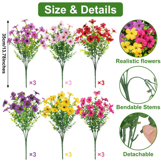 Roberly Artificial Flowers for Outdoors, 18 Pcs Fake Daisy Flowers, Mixed