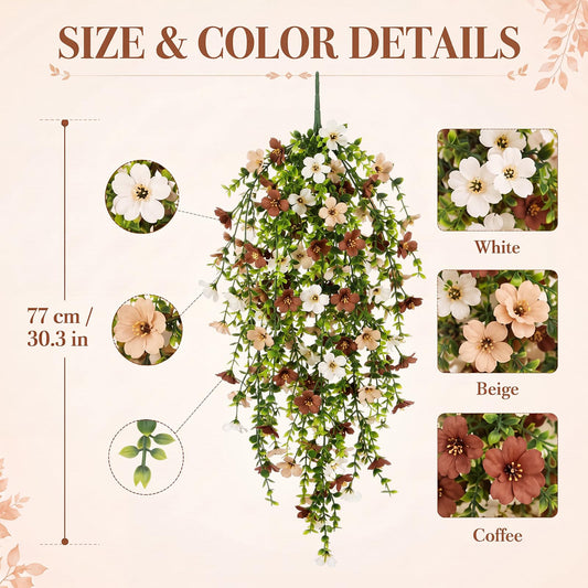 FineCheer 6 Pcs Fall Artificial Hanging Flowers Outdoor, Cream