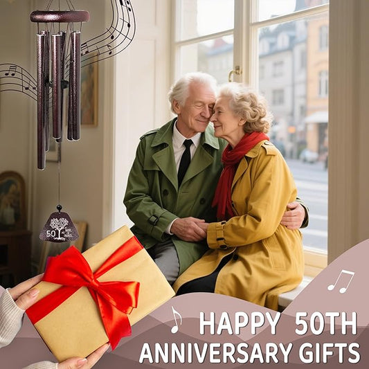 Fusui 50th Anniversary Wedding Gifts, Happy 50th Anniversary Decorations, Best 50 Anniversary's Ideas Gifts for Couple Parents Wife Husband, Golden 50 Years of Marriage Keepsake Wind Chimes 32"