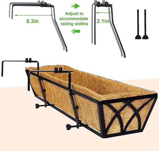 30 Inch Window Deck with Coco Liner, Fence Metal Hanging Flower Planter Window Basket Deck Railing Planter Boxes for Outdoor Garden Lawn,30" Window Boxes Horse Trough with Coconut Coir Liner, 2pcs