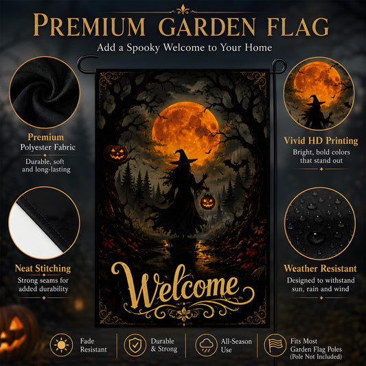 Halloween Decorations - Witch Full Moon Welcome Garden Flag for Outdoor