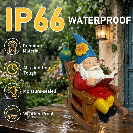 Wlcbomuoe Reading Garden Gnome Statue Decoration, Resin Gnome Sitting on Rocking Chair with Book for Lawn Patio Yard Outdoor Decor, Whimsical Garden Sculpture Gift for Women and Men (Gnome-D)