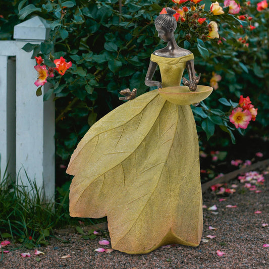 DiliComing Large Garden Fairy Statue Bird Feeder & Bird Bath - 23-Inch Resin Outdoor Yard Decor Angel Statue, Decorative Girl Sculpture for Garden, Lawn, Patio Yellow