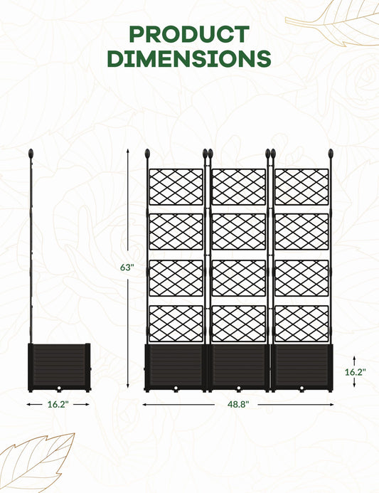 Patikuin 3-Section Sturdy Weather-Resistant Raised Garden Bed with Metal Trellis, Vertical Modular Planter Box & Privacy Screen for Climbing Plants, Vegetables, Flowers