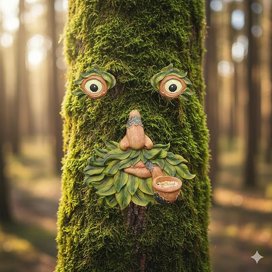 Flytime Tree Face Decor Outdoor,Whimsical Outdoor Art with Bird Feeder,Tree Hugger Bark Ghost Face Decoration Funny Yard Art,Garden Creative Decoration (8 INCH)