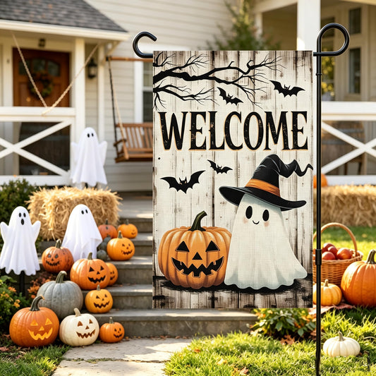 Halloween Decorations Outdoor Garden Flag 12x18 Inch for Outside Double Sided Halloween Welcome Yard Flag Ghost Pumpkin Banner for Holiday Home Decor