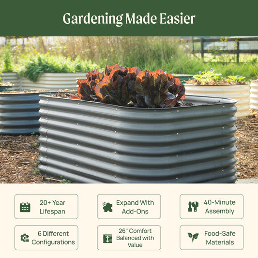 Vego garden 26" Extra Tall Raised Garden Bed Kits, 6 in 1 Modular Raised Planter Box for Vegetables Flowers Fruits Oval Metal Raised Garden Pearl White