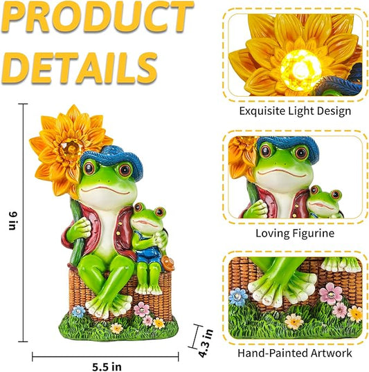 Outdoor Frog Garden Decor: 9'' Yard Decoration with Sunflower Light Funny Solar Frog Gifts for Women Mother's Day Housewarming Gift