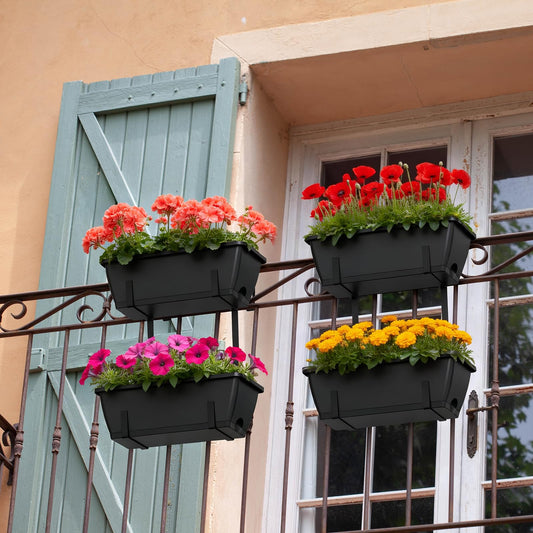 4 Pcs Hanging Flower Pots, 16.9 Inches Railing Planter Box, Black