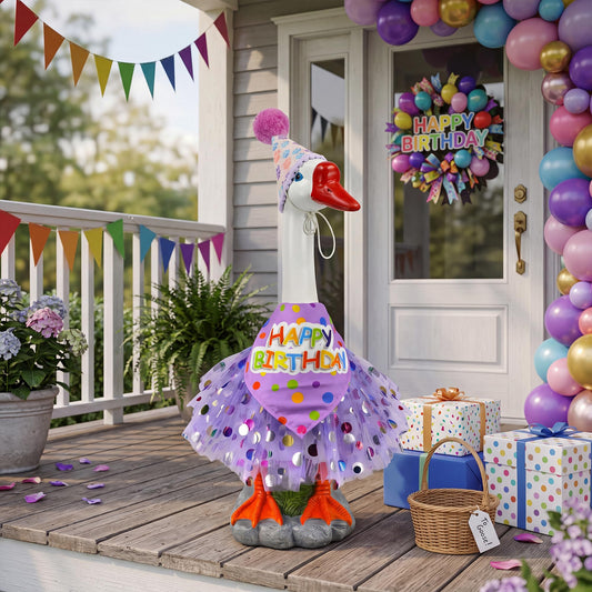 ViQuHaT Birthday Goose Garden Statue with Party Outfit, Cute Outdoor Decor