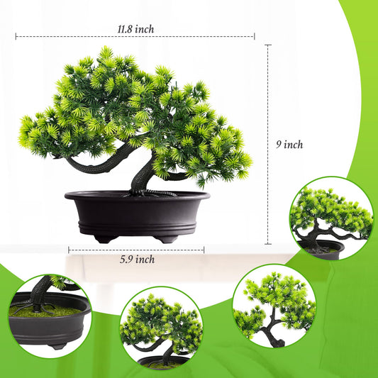 Artificial Bonsai Tree Fake Plants 3 POTS Artificial Plant Indoor Small Faux Juniper Decoration, Office Desk Shelf Bedroom Living Room Decor
