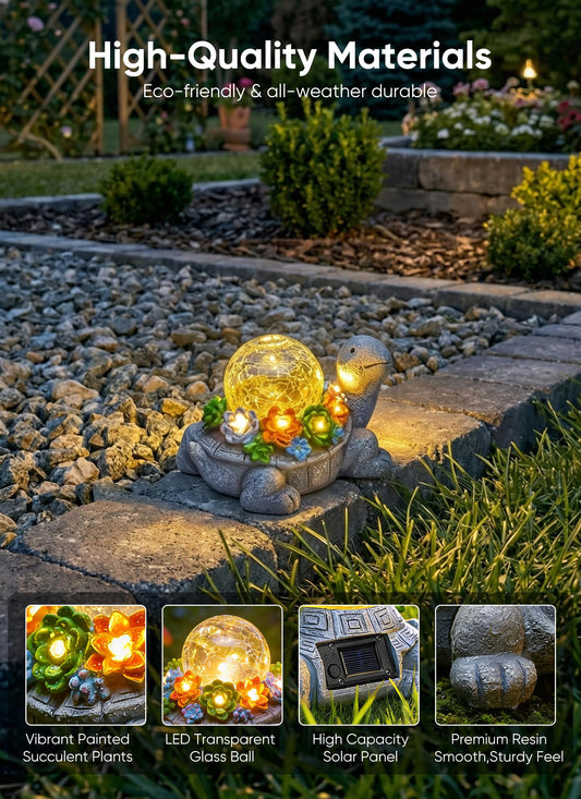 Brightown-Solar-Turtle-Garden-Decor-Statue with 5 Succulent LED Lights, Hand-Painted Resin, IP65 Waterproof Outdoor Decor for Patio, Balcony & Yard Decorations, Unique Mothers Day Gifts for Mom