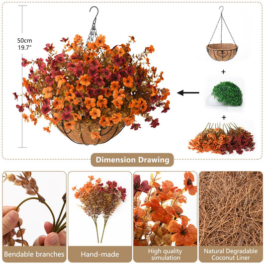 Artificial Fall Hanging Flowers Basket, UV Resistant Mums for Outdoors
