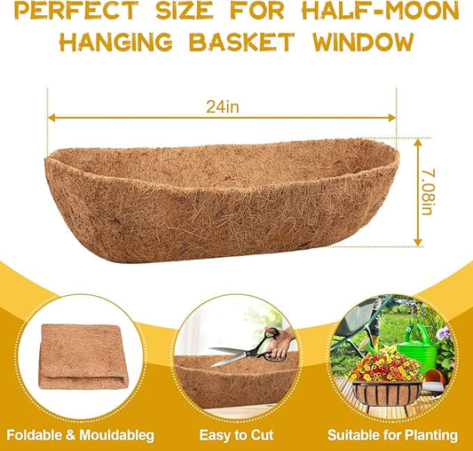 Riare 2 Pack 24 Inch Trough Coco Coir Liners for Planters, Pre-Formed Coconut Coir Replacement Liner Natural Coco Fiber Window Box Liners for Wall Planter, Window Basket Deck Railing Planter