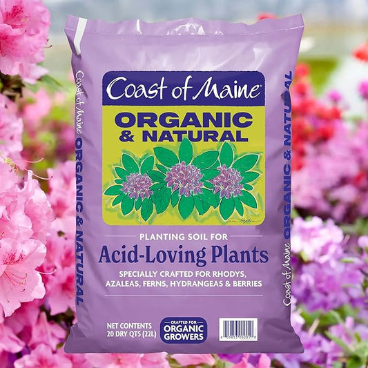Coast of Maine Organic & Natural Planting Soil for Acid Loving Plants Azalea, Rhododendron & Berries - Premium Planting Soil w/Composted Manure, Sphagnum Peat Moss - Low pH, Enhanced Drainage (20 Qt)