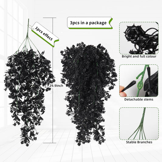SJL Black Artificial Hanging Plant Faux Ivy Flower Fake Hanging Flowers