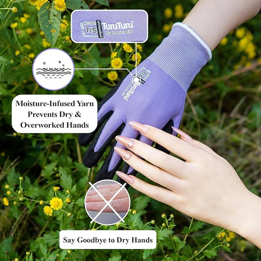 HandLove 2 Pairs Gardening Gloves for Women-Moisturizing Durable Work Gloves.Latex-free Sandy Nitrile Coated for Yard Garden,Touchscreen Friendly Protective Work with Grip, Large,Blue&Purple