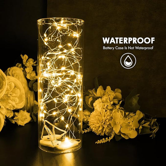 12 Pack Fairy Lights Battery Operated String Lights,7FT 20LED Waterproof Silver Wire Christmas Lights Outdoor,Firefly Mini Lights for Bedroom Party Birthday Wedding Home Decor