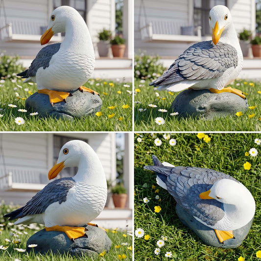 Euiroet Real Seagull Outdoor Statue,Garden Bird Sculpture,Beach Statue Decor,Resin Animal Seabird Ornaments,Coastal Beach Decor for Outdoor Table Decor for Garden,Terrace,Lawn,Yard