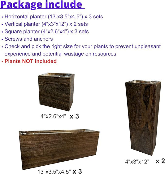 LaLaGreen Wood Planter Box for Plants (8 Pack) Wooden Wall Hanging Planters for Indoor Plant Holder Vase for Dried Flowers, Modern Country Rustic Wall Decor Living Room Bedroom Office Home Garden