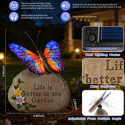 XMHBCSM Solar LED Butterfly Garden Statue with Sparkling Light-Up Wings - Outdoor Yard Patio Decor Figurine, for Women Mom Grandma (Orange)